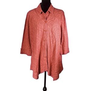 Focus Red Embroidered Jacket Asymmetrical Toggle Button Women's Top Whimsy Boho